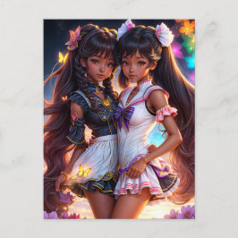 Postal Arte animado de Chicas de animadores negros