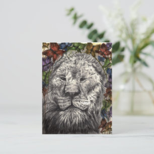 Postal Arte Animal Alas Bajo Mis Alas León Mariposas