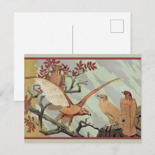 Postal Arte Antiguo Art Nouveau Verde Salvia Águila Arte