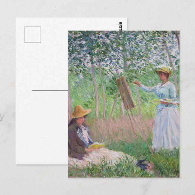 Postal Arte antiguo bosque de luz moteada de Monet (Anverso / Reverso)