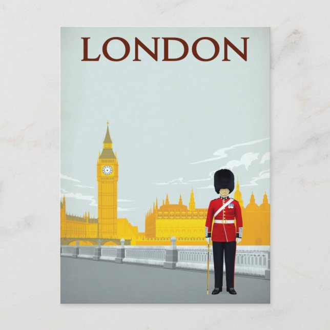 Postal Arte Antiguo de la Guardia de Londres y Big Ben (Anverso)