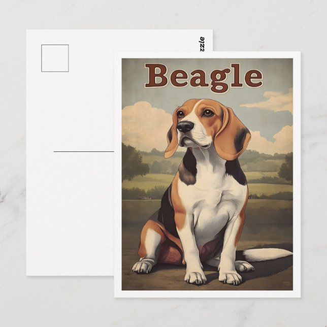 Postal Arte Antiguo de Perro Beagle (Anverso / Reverso)