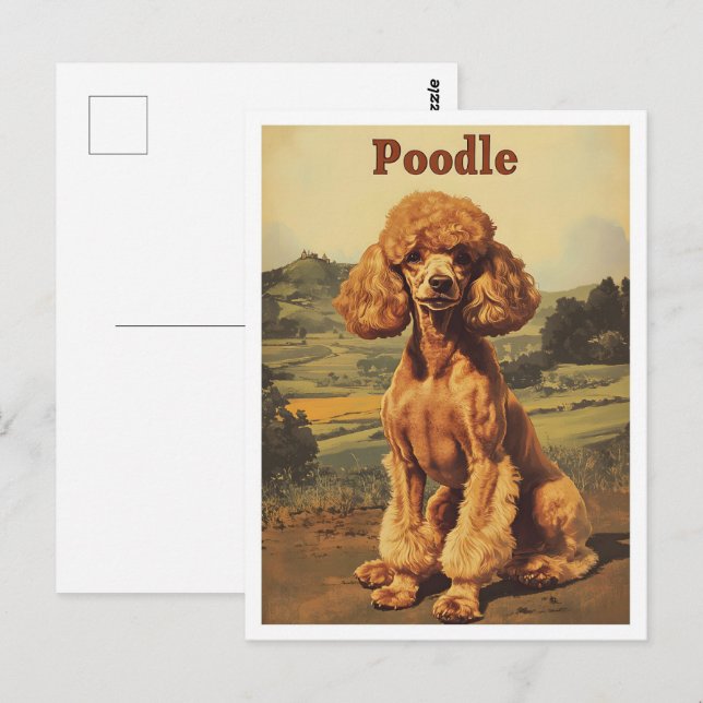 Postal Arte Antiguo de Perro Caniche (Anverso / Reverso)
