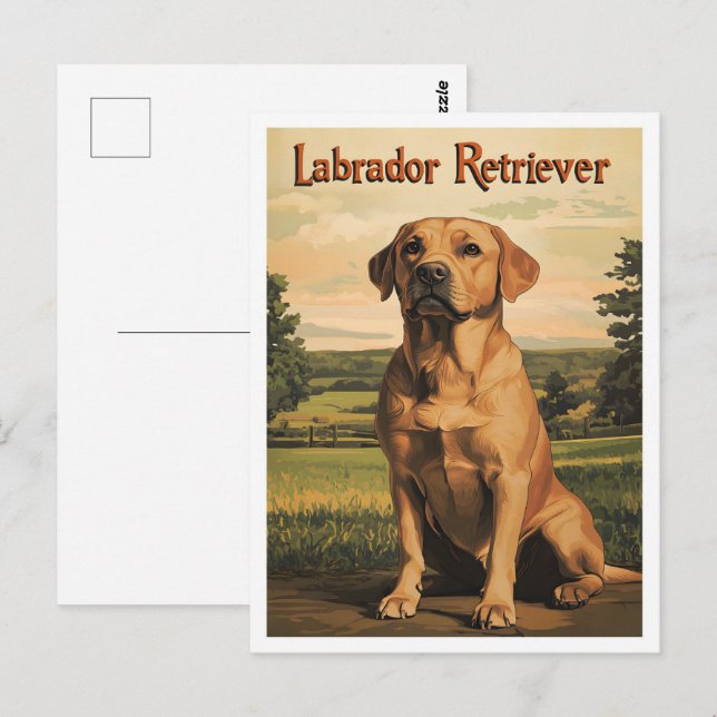 Postal Arte Antiguo de Perro Labrador Retriever (Anverso / Reverso)