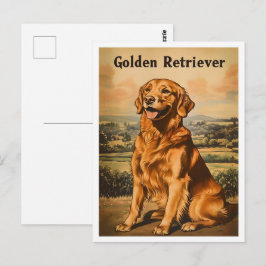 Postal Arte Antiguo de Perro Retriever Dorado
