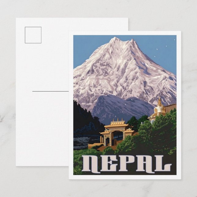 Postal Arte Antiguo de Viajes Nepal (Anverso / Reverso)