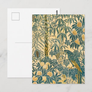 Postal Arte antiguo de Walter Crane de guacamayo y fruta 