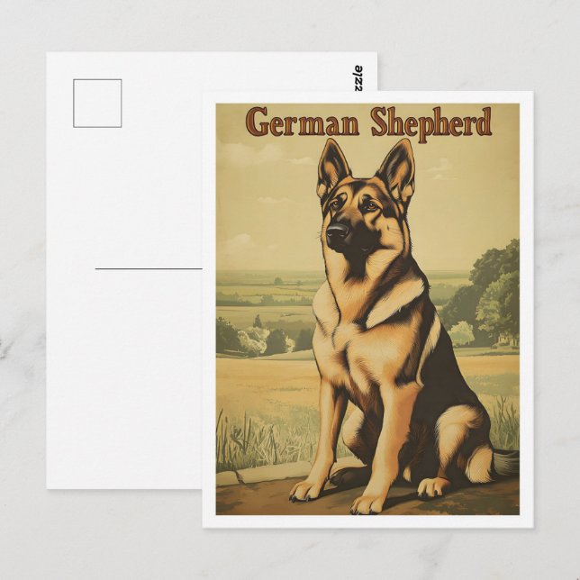 Postal Arte Antiguo del Perro Pastor Alemán (Anverso / Reverso)