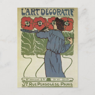 Postal Arte Antiguo Modernista, Artista Pintando Flores d