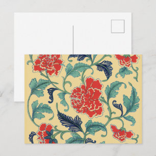 Postal Arte Antiguo Modernista Chino Rojo Chinoisería Flo