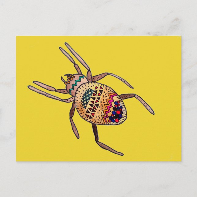 Postal Arte arácnido de araña colorida (Anverso)
