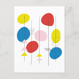 Postal Arte atómico mod de mediados de siglo en amarillo