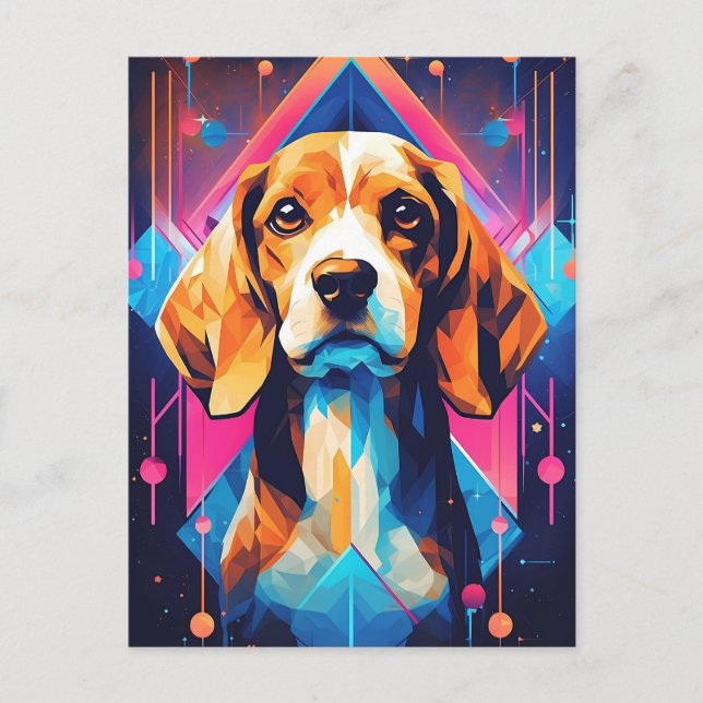 Postal Arte Beagle colorido (Anverso)