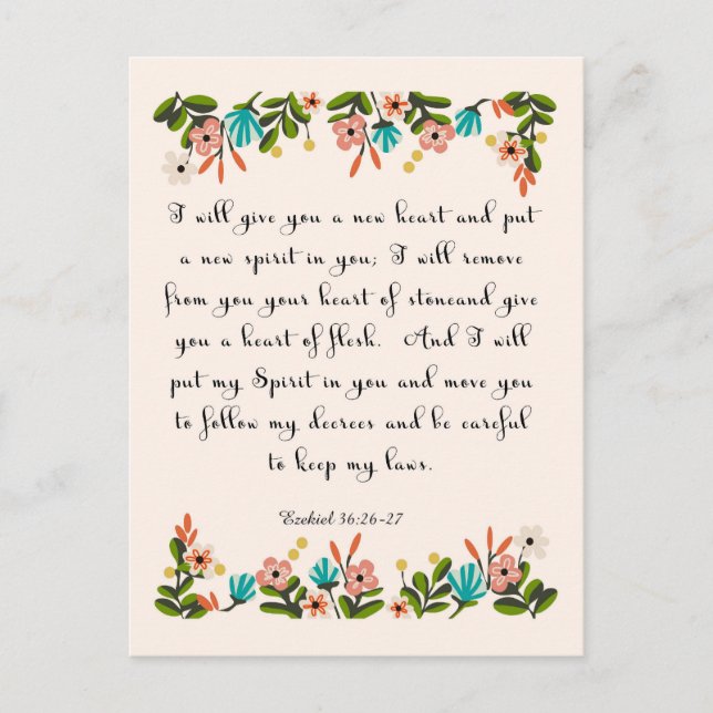 Postal Arte Biblia Verses - Ezekiel 36:26-27 (Anverso)