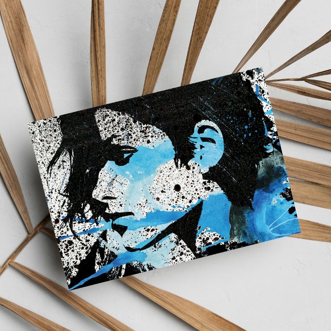 Postal Arte blanco abstracto de la acuarela del chica del (Abstract Blue Black White Girl Watercolor Art)
