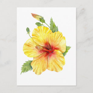 Postal Arte botánico amarillo hibiscus