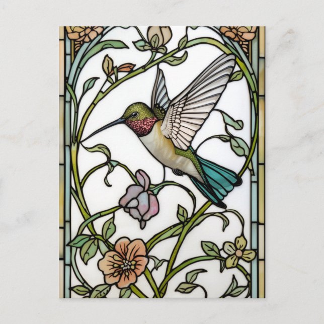 Postal Arte botánico boho chic de colibrí elegante (Anverso)