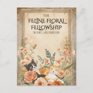 Postal Arte Botánico Cottagecore Felino Floral Vintage