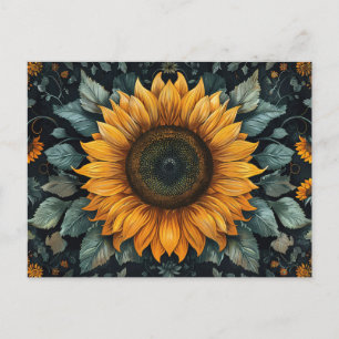 Postal Arte botánico de girasol intrincado