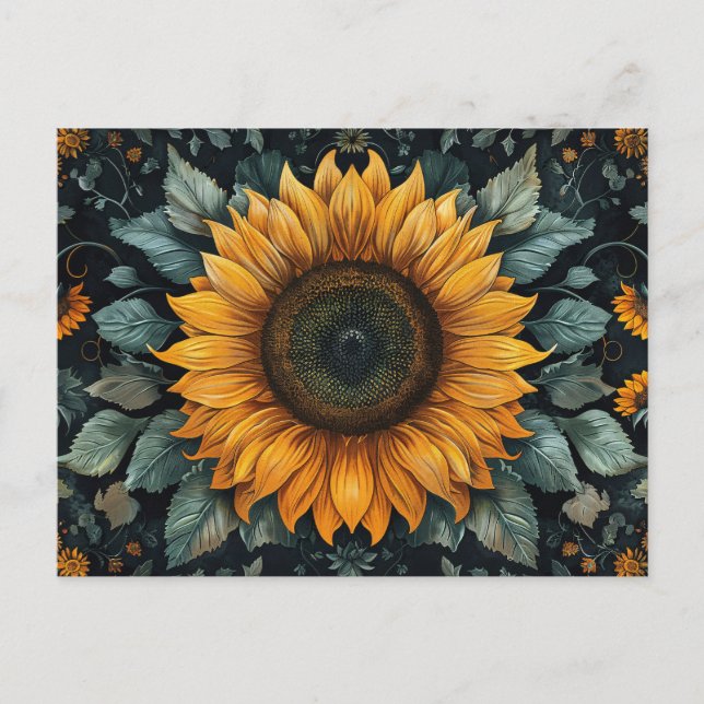 Postal Arte botánico de girasol intrincado (Anverso)