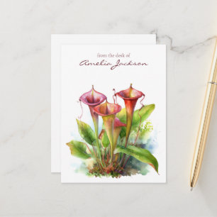 Postal Arte botánico en acuarela de planta carnívora jarr