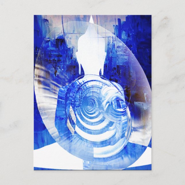 Postal Arte budista moderno de Buda azul (Anverso)
