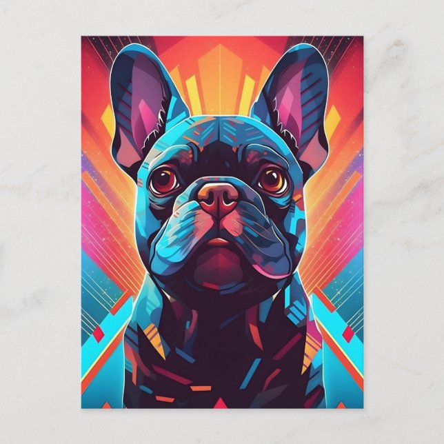 Postal Arte Bulldog francés colorido (Anverso)
