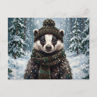 Postal Arte caprichoso de tejón de invierno vacaciones