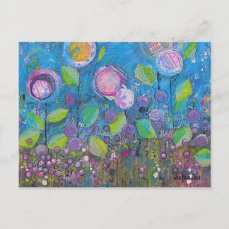 Postal Arte caprichoso, flores brillantes en un hermoso j
