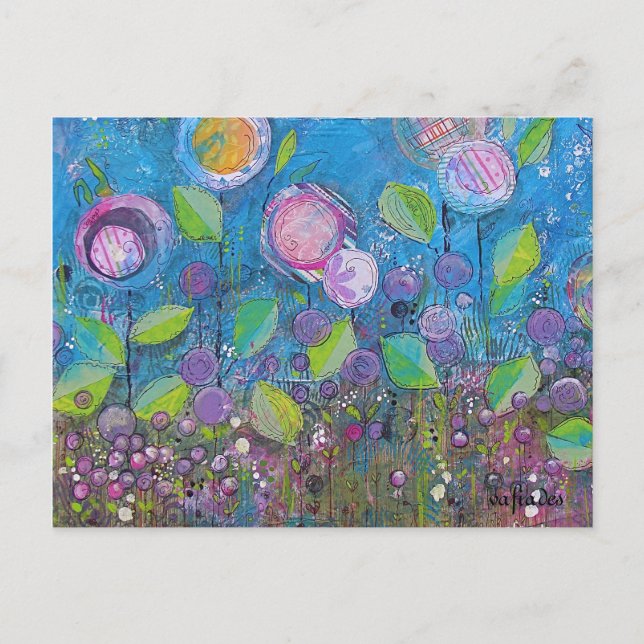 Postal Arte caprichoso, flores brillantes en un hermoso j (Anverso)