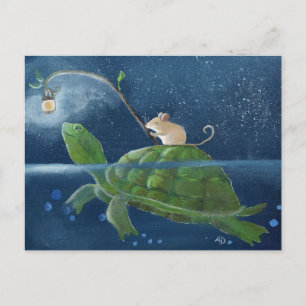 Postal Arte caprichoso y lindo de Ratón y Tortuga