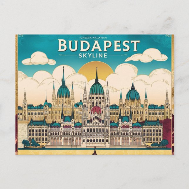 Postal Arte cautivador de viajes por el Skyline de Budape (Anverso)