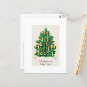 Postal Arte clásico de vacaciones de árbol de Navidad vin