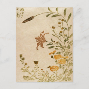 Postal Arte clásico japonés de flores antiguas ukiyo-e