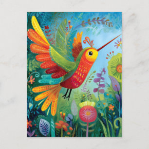 Postal Arte colorido de colibrí