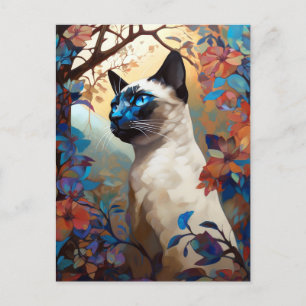 Postal Arte colorido de gato siamés