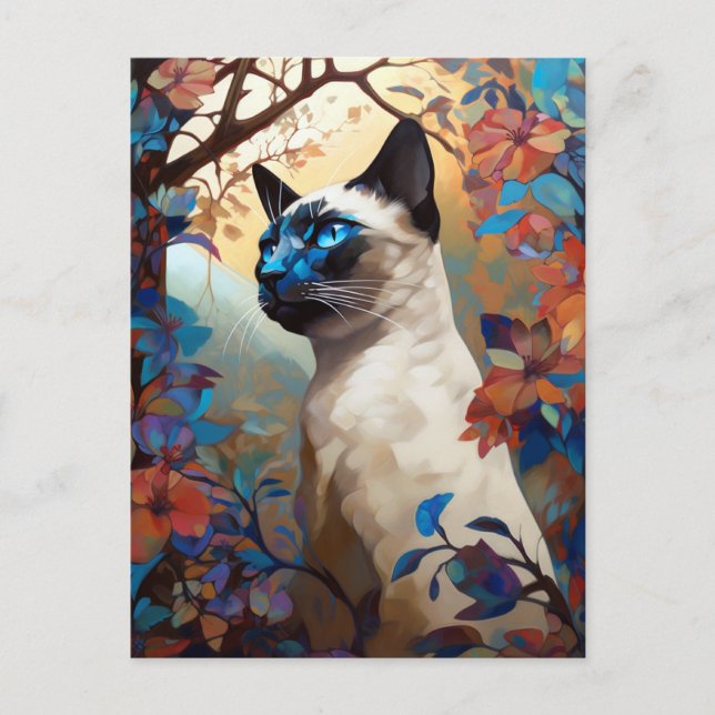 Postal Arte colorido de gato siamés (Anverso)