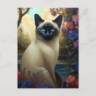 Postal Arte colorido de gato siamés