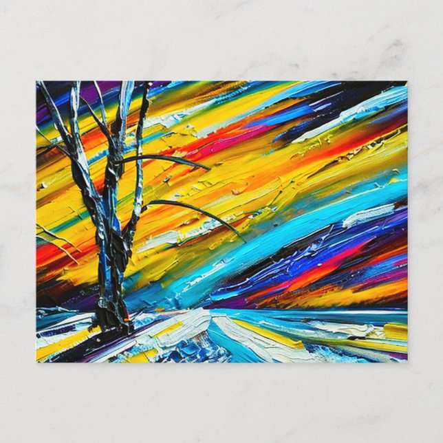 Postal Arte colorido: Paisaje con árbol (Anverso)