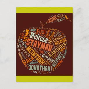 Postal Arte con palabras de variedades de manzana