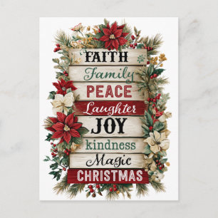 Postal Arte con Palabras Navideñas Rústicas – Familia, Ri