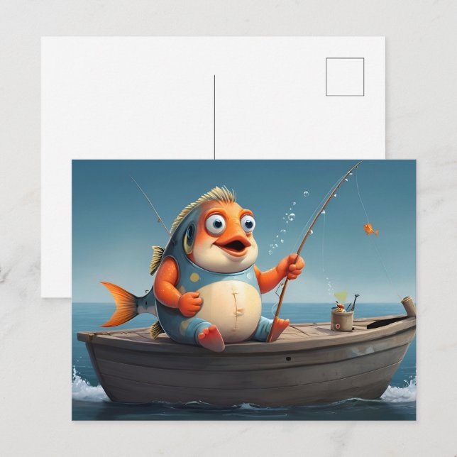 Postal Arte conceptual de la pesca de peces (Anverso / Reverso)