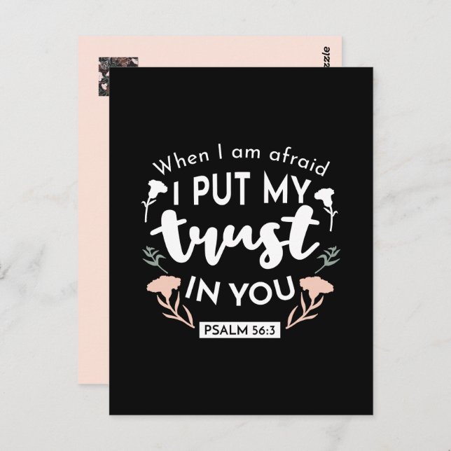 Postal Arte Cristiano Floral Oscuro - Salmo 56:3 (Anverso / Reverso)