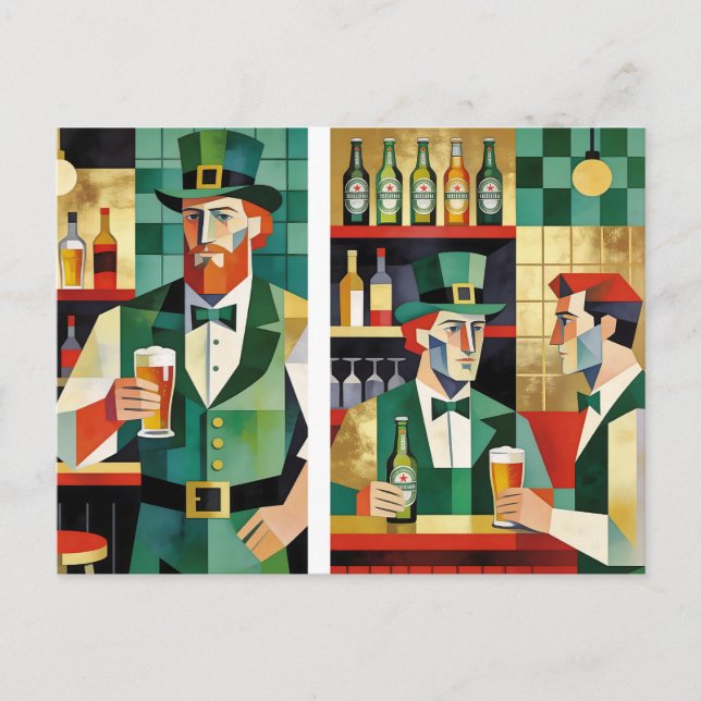Postal Arte Cubista Moderno de Pub Irlandés (Anverso)