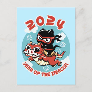 Postal Arte Cute Kawaii   2024 Año Del Dragón