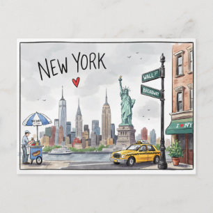 Postal Arte de Acuarela Adorable del Skyline de Nueva Yor