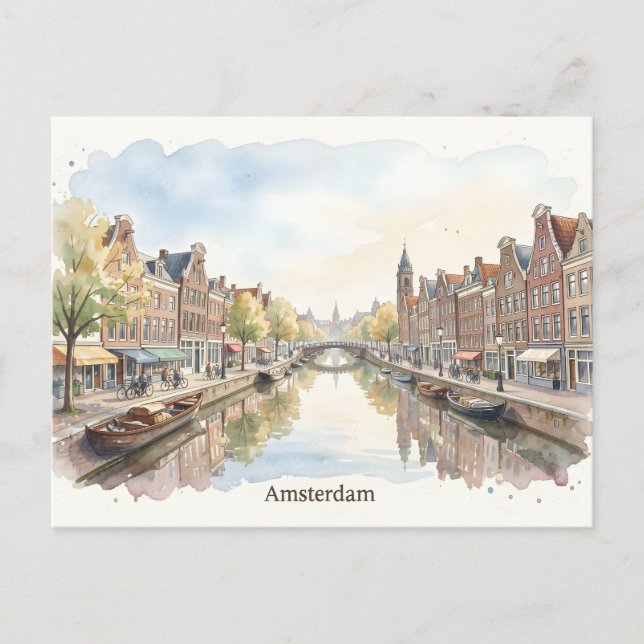 Postal arte de acuarela de Ámsterdam (Anverso)