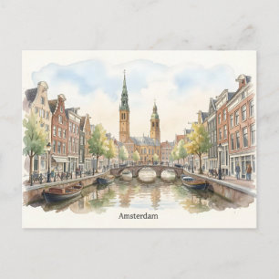 Postal arte de acuarela de Ámsterdam