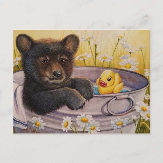 Postal Arte de Acuarela de Baño de Bañera de Cachorro de  (Anverso)