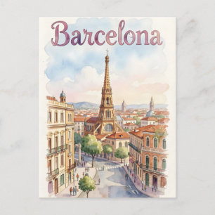 Postal arte de acuarela de Barcelona